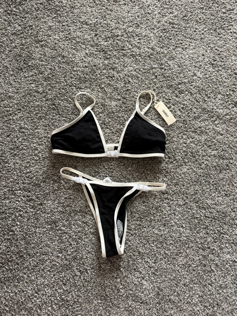 Black with White Trim Triangle Bikini Set
